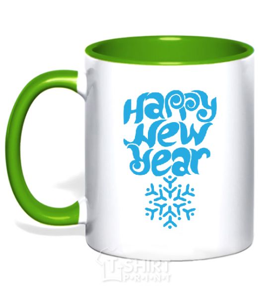 Mug with a colored handle HAPPY NEW YEAR SNOWFLAKE kelly-green фото