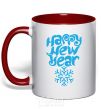 Mug with a colored handle HAPPY NEW YEAR SNOWFLAKE red фото