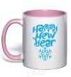 Mug with a colored handle HAPPY NEW YEAR SNOWFLAKE light-pink фото