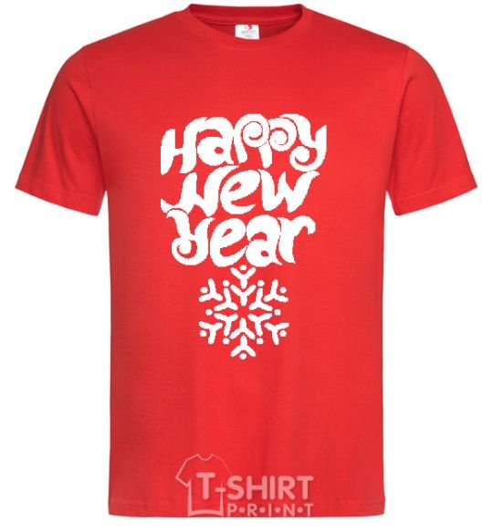 Men's T-Shirt HAPPY NEW YEAR SNOWFLAKE red фото