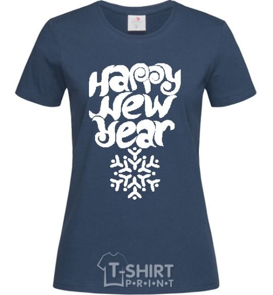 Women's T-shirt HAPPY NEW YEAR SNOWFLAKE navy-blue фото