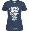 Women's T-shirt HAPPY NEW YEAR SNOWFLAKE navy-blue фото