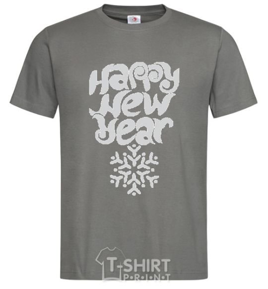Men's T-Shirt HAPPY NEW YEAR SNOWFLAKE dark-grey фото