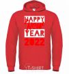Мужская толстовка (худи) HAPPY NEW YEAR 2022 Надпись Ярко-красный фото
