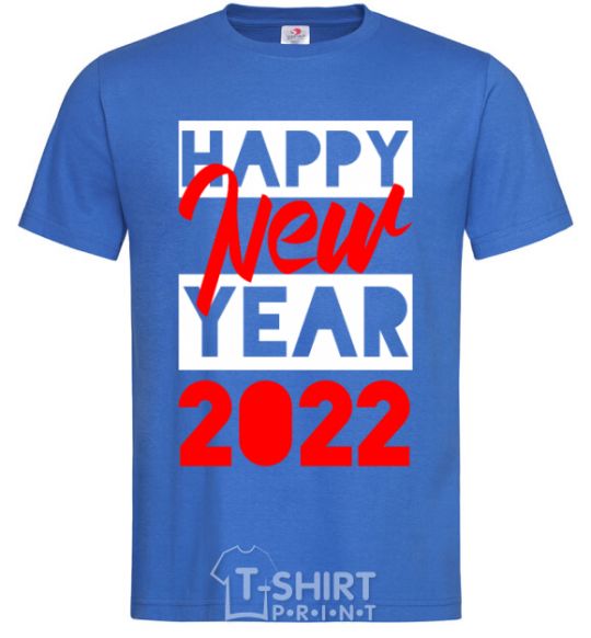 Мужская футболка HAPPY NEW YEAR 2022 Надпись Ярко-синий фото