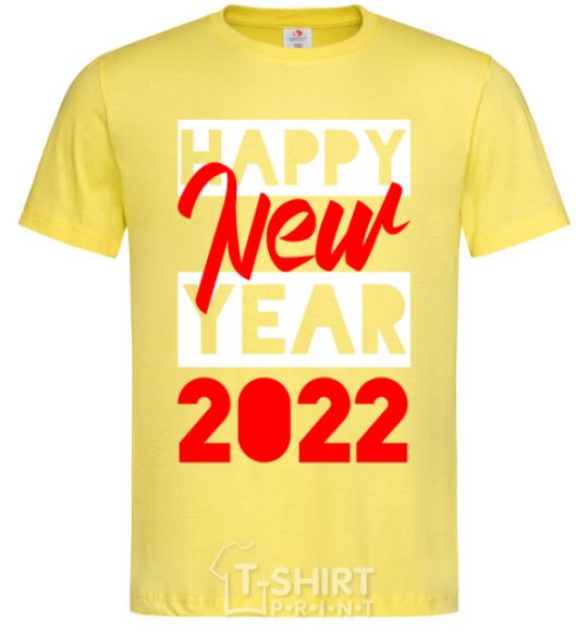 Мужская футболка HAPPY NEW YEAR 2022 Надпись Лимонный фото