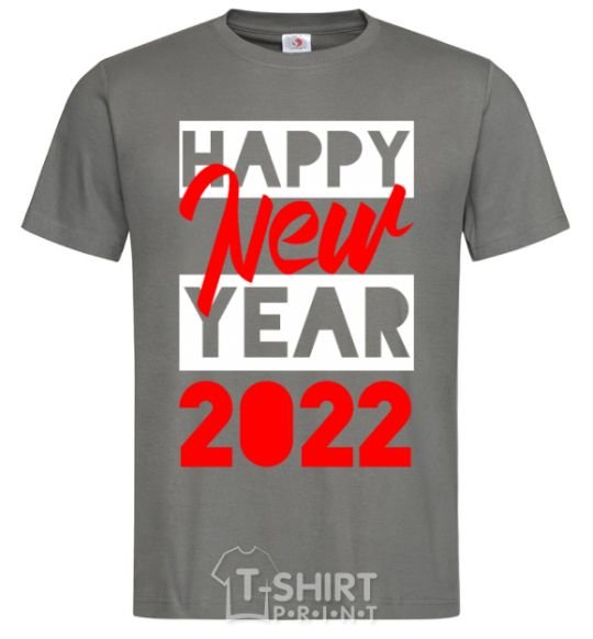 Men's T-Shirt HAPPY NEW YEAR 2022 Inscription dark-grey фото
