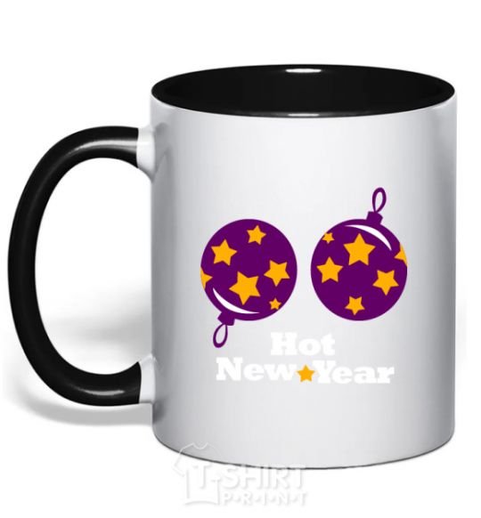Mug with a colored handle HOT NEW YEAR black фото