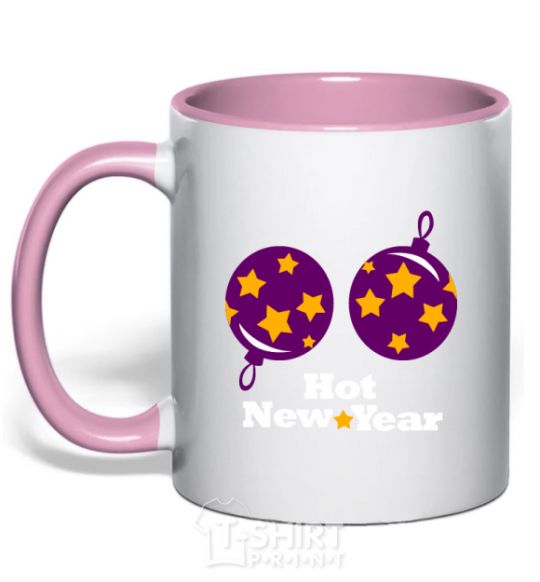 Mug with a colored handle HOT NEW YEAR light-pink фото