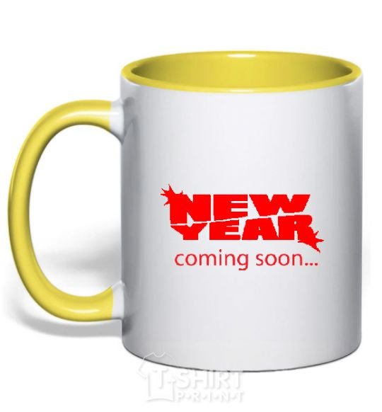 Mug with a colored handle NEW YEAR COMING SOON yellow фото