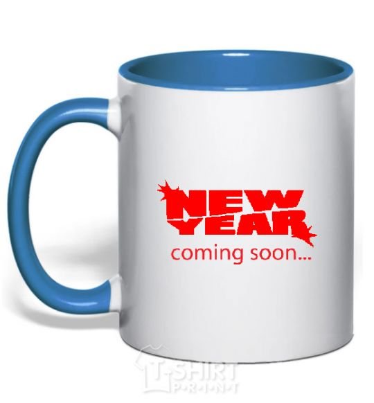 Mug with a colored handle NEW YEAR COMING SOON royal-blue фото