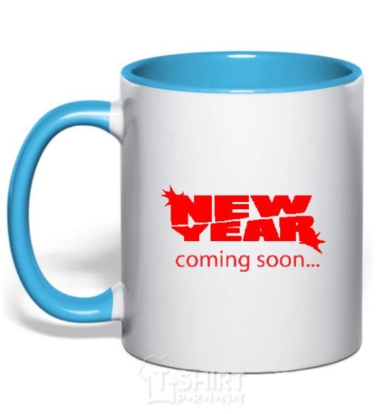 Mug with a colored handle NEW YEAR COMING SOON sky-blue фото