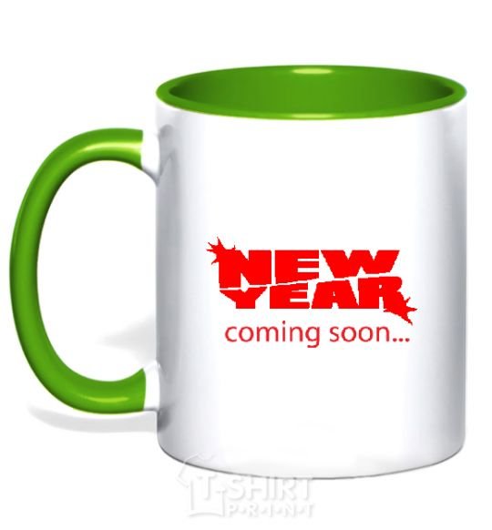 Mug with a colored handle NEW YEAR COMING SOON kelly-green фото