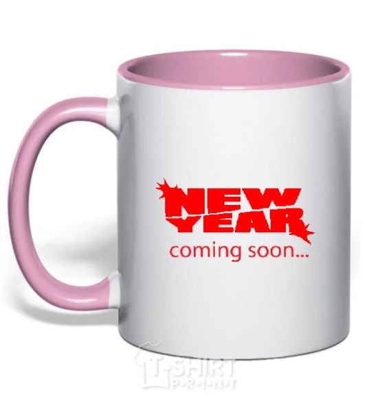 Mug with a colored handle NEW YEAR COMING SOON light-pink фото