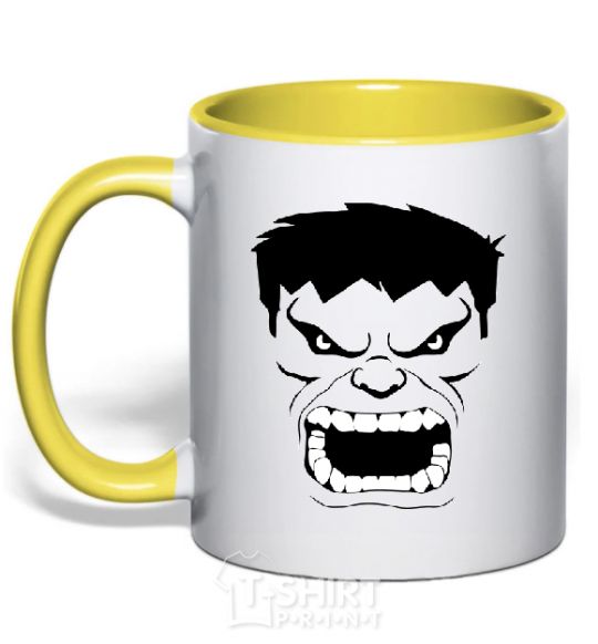 Mug with a colored handle Angry Hulk yellow фото