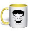 Mug with a colored handle Angry Hulk yellow фото