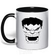 Mug with a colored handle Angry Hulk black фото