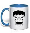 Mug with a colored handle Angry Hulk royal-blue фото