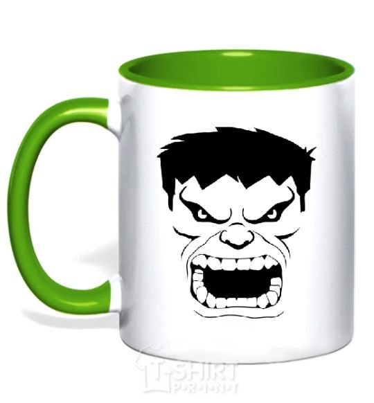 Mug with a colored handle Angry Hulk kelly-green фото