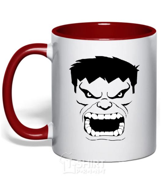 Mug with a colored handle Angry Hulk red фото