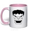 Mug with a colored handle Angry Hulk light-pink фото