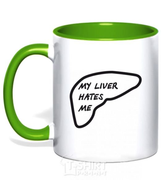 Mug with a colored handle MY LIVER HATES ME kelly-green фото