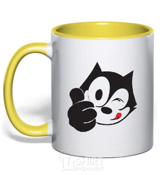 Mug with a colored handle FELIX THE CAT Like yellow фото