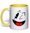 Mug with a colored handle SMILE - Emoji yellow фото