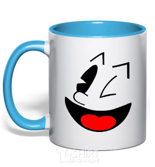 Mug with a colored handle SMILE - Emoji sky-blue фото
