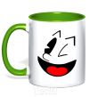 Mug with a colored handle SMILE - Emoji kelly-green фото