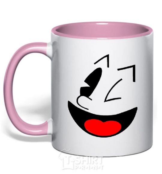 Mug with a colored handle SMILE - Emoji light-pink фото
