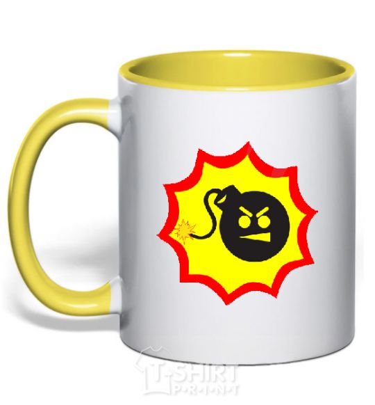Mug with a colored handle BOMB Angry yellow фото