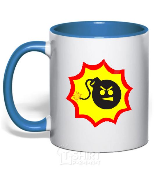 Mug with a colored handle BOMB Angry royal-blue фото