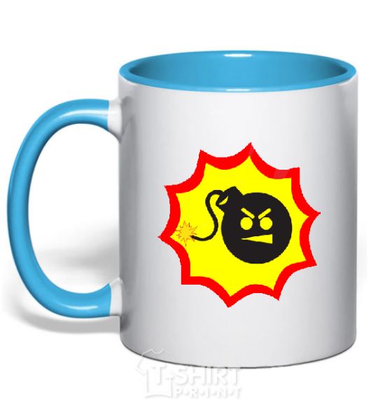 Mug with a colored handle BOMB Angry sky-blue фото
