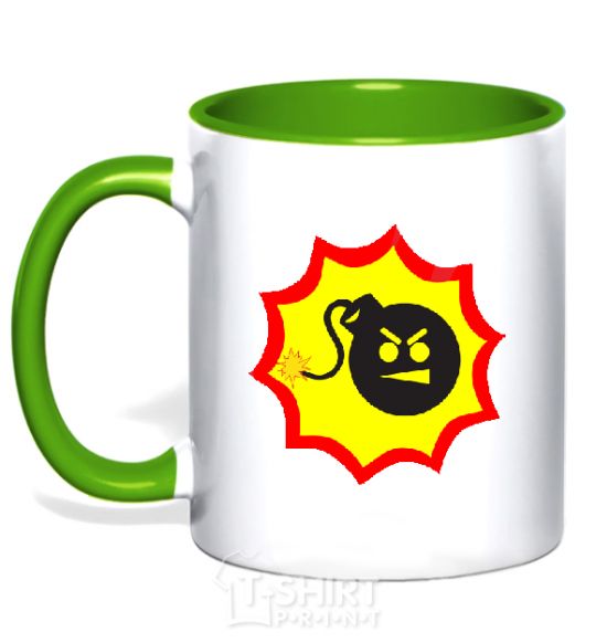 Mug with a colored handle BOMB Angry kelly-green фото