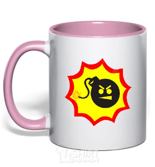 Mug with a colored handle BOMB Angry light-pink фото