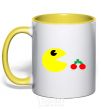 Mug with a colored handle Pacman arcade yellow фото