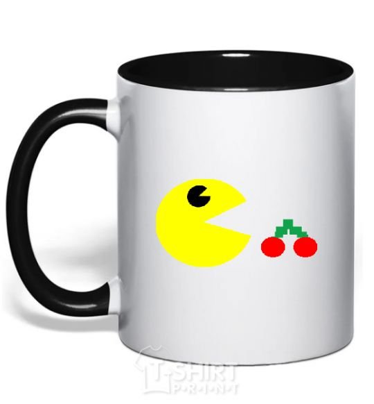 Mug with a colored handle Pacman arcade black фото