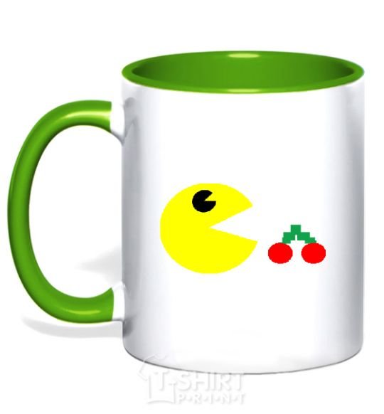 Mug with a colored handle Pacman arcade kelly-green фото
