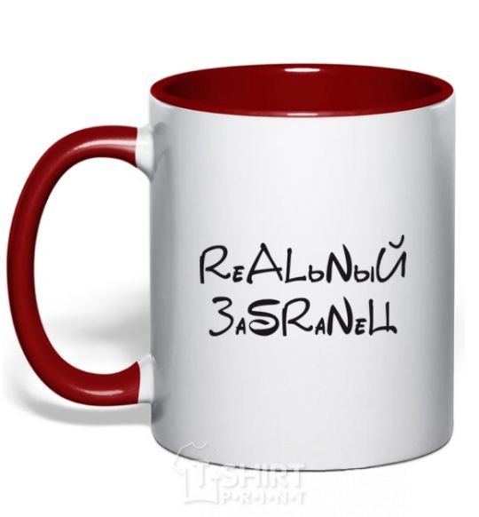 Mug with a colored handle REAL ASSHOLE red фото