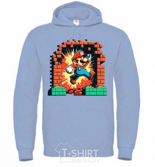 Men`s hoodie Super Mario blocks sky-blue фото