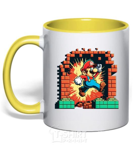 Mug with a colored handle Super Mario blocks yellow фото