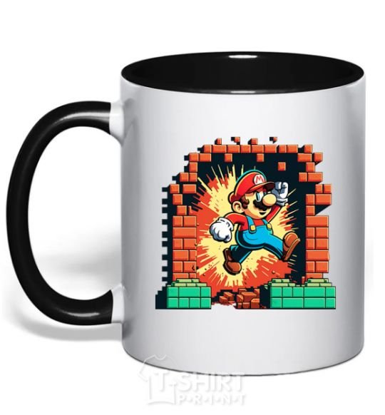 Mug with a colored handle Super Mario blocks black фото