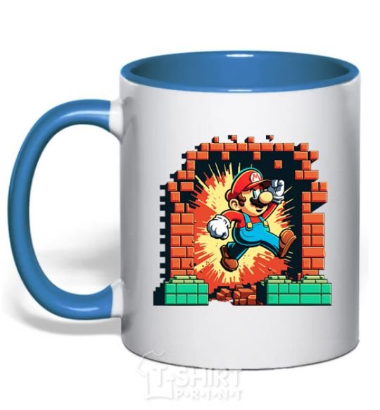 Mug with a colored handle Super Mario blocks royal-blue фото