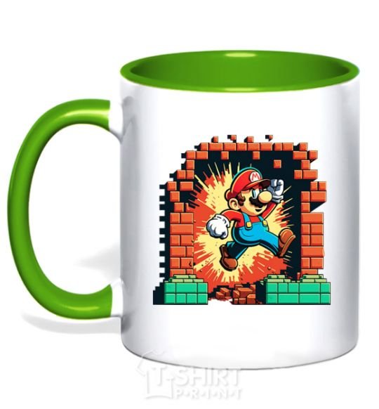 Mug with a colored handle Super Mario blocks kelly-green фото