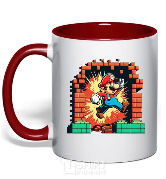 Mug with a colored handle Super Mario blocks red фото