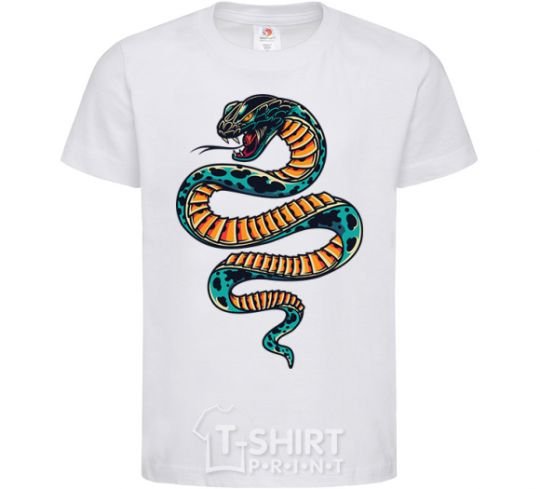 Kids T-shirt Blue snake in spots White фото