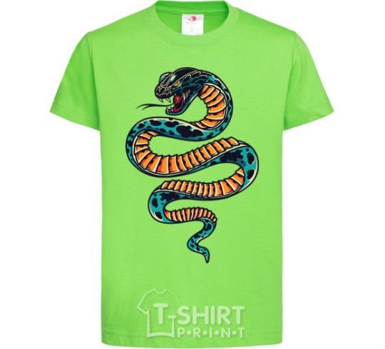 Kids T-shirt Blue snake in spots orchid-green фото