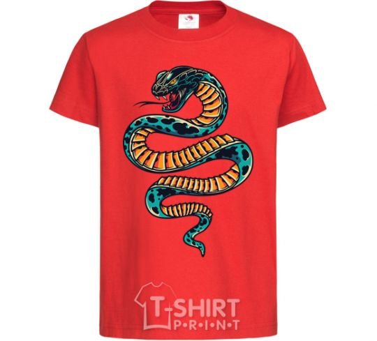 Kids T-shirt Blue snake in spots red фото