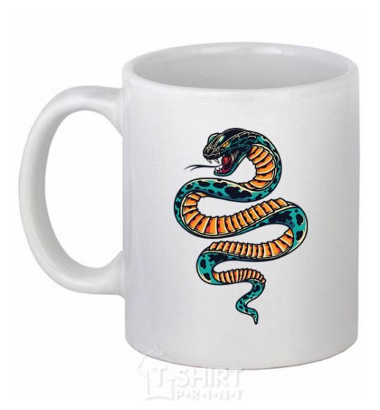 Ceramic mug Blue snake in spots White фото